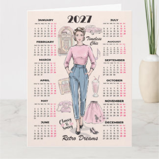 Tarjeta Calendario 2027 Sueños Retro Saludo