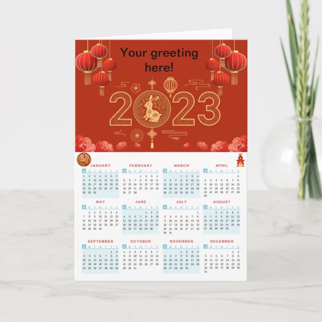 Tarjeta Calendario de conejos del Año Nuevo Chino 2023 (Anverso)