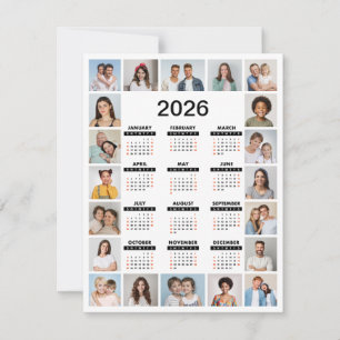 Tarjeta Calendario de un vistazo del año 2026 con collage