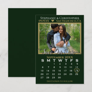 Tarjeta Calendario fotográfico Hunter Boda verde Guardar n