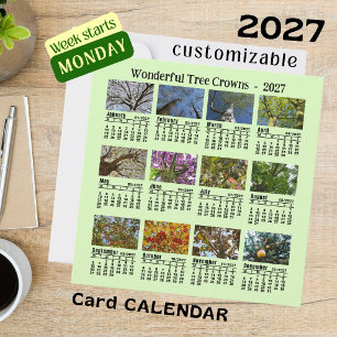 Tarjeta Calendario plano de corona de árbol 2027 de lunes