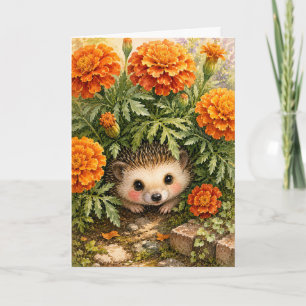 Tarjeta Caléndula de jardín de erizo Peekaboo Acuarela en 