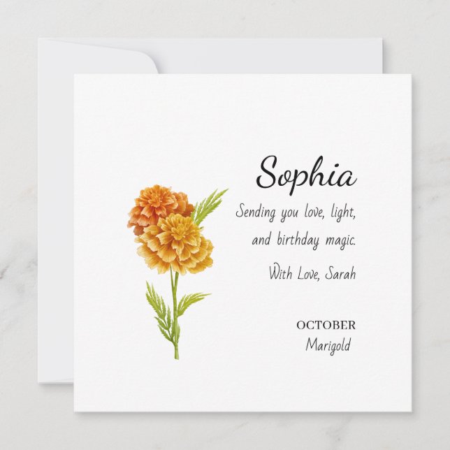 Tarjeta Caléndula de Octubre Cumpleaños Personalizado (Anverso)