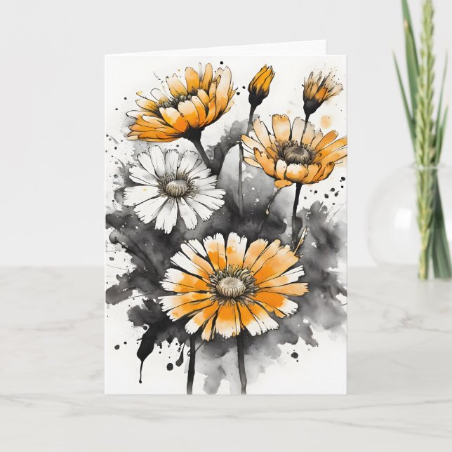 Tarjeta Caléndula - Flores de acuarela (Anverso)