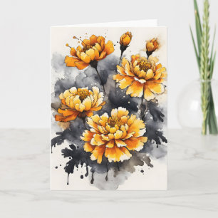 Tarjeta Caléndula - Flores de acuarela