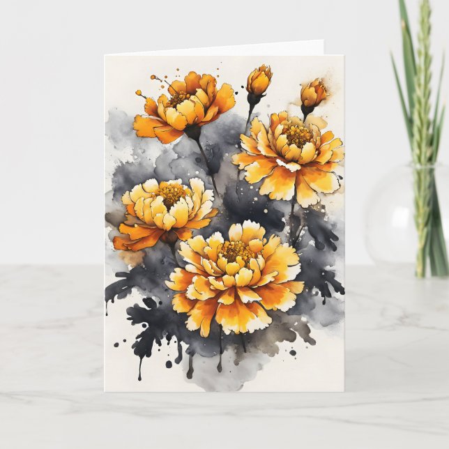 Tarjeta Caléndula - Flores de acuarela (Anverso)