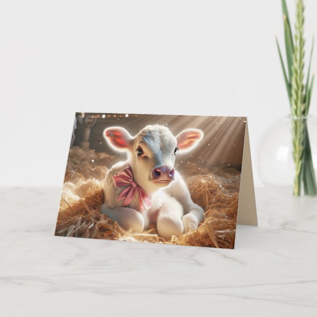 Tarjeta Calf Blanco En El Piso De Barn (Anverso)