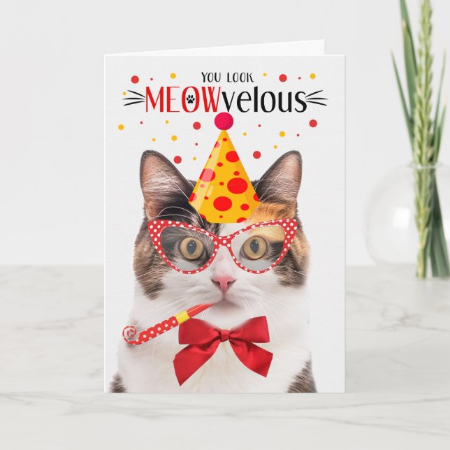 Tarjeta Calico Cat MEOWvelous Birthday (Anverso)