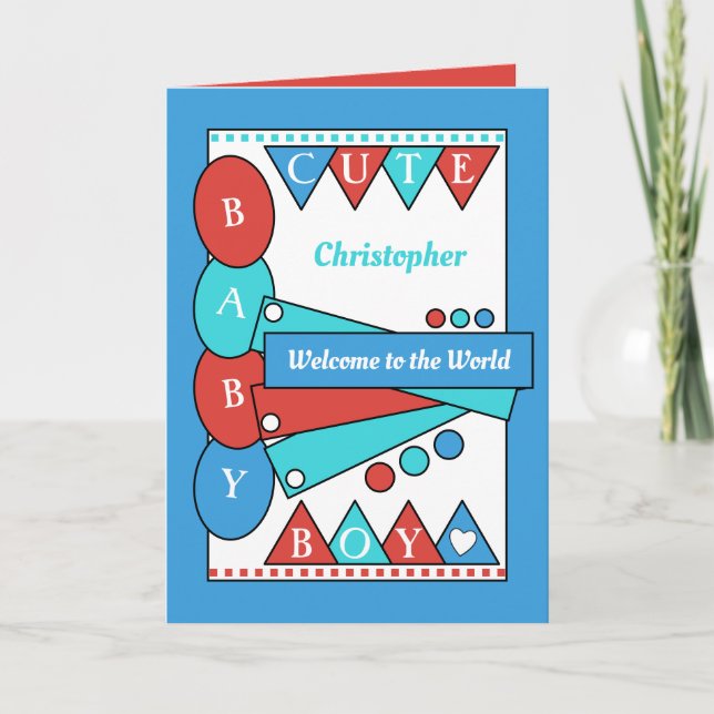 Tarjeta Cálido bebé bienvenido al mundo azul verde (Anverso)