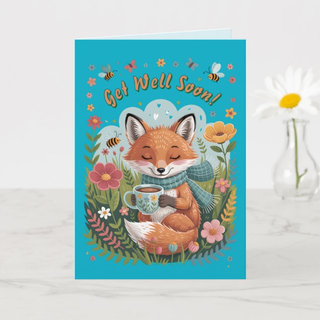 Tarjeta ¡Cálido Y Alegre Cojador Woodland Fox, Ponte Bien  (Planta pequeña)