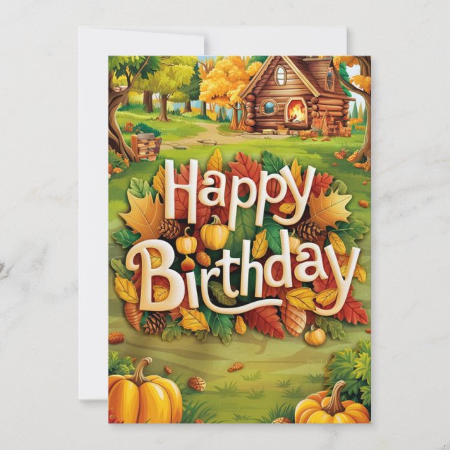 Tarjeta Cálido y caprichoso otoño otoño feliz cumpleaños (Anverso)