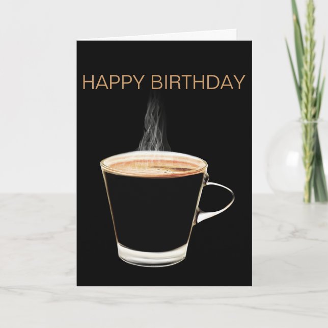 Tarjeta caliente del feliz cumpleaños del café (Anverso)