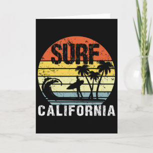 Tarjeta California Ca Retro Vintage Silueta Del Cielo Surf