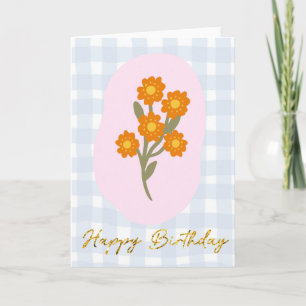 Tarjeta California Poppy Floral Birthday Gingham Sweet
