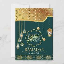 Tarjeta Caligrafía árabe verde dorada de Ramadan Kareem