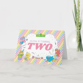 Tarjeta Calle Sésamo| Segundo cumpleaños a rayas