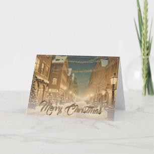Tarjeta Calles de Navidades cubiertas de nieve en el centr