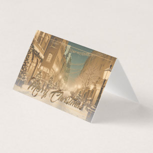 Tarjeta Calles de Navidades cubiertas de nieve en el centr