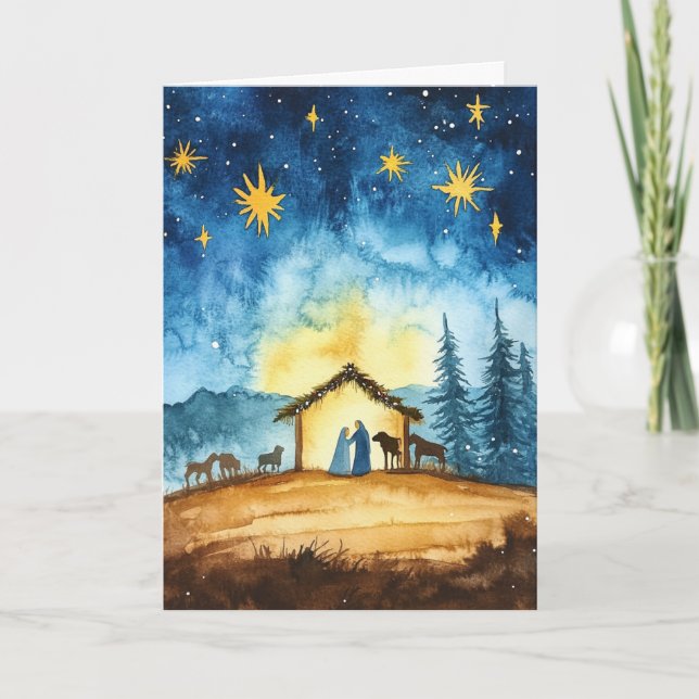 Tarjeta Calm Navidades Eve Watercolor (Anverso)