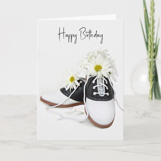 Tarjeta Calzado de albarda de cumpleaños con Bouquet Daisy (Anverso)