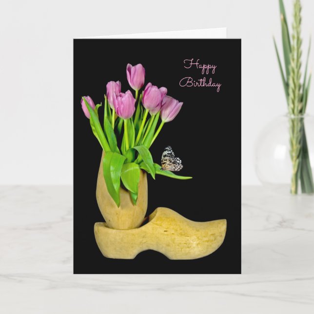 Tarjeta Calzado de madera holandés y cumpleaños de tulipan (Anverso)