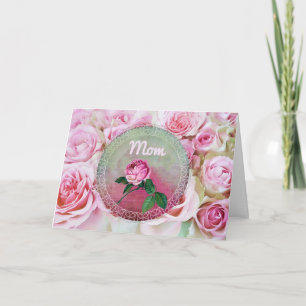 Tarjeta Cama rosada del día de madre de los rosas