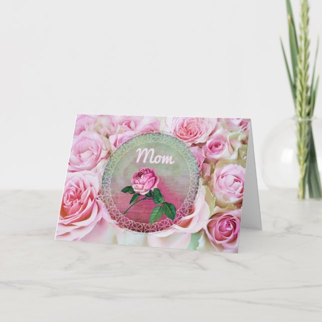 Tarjeta Cama rosada del día de madre de los rosas (Anverso)