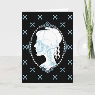 Tarjeta Camafeo azul bonito del cráneo