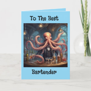 Tarjeta Camarero pulpo multitareas mixólogo cumpleaños
