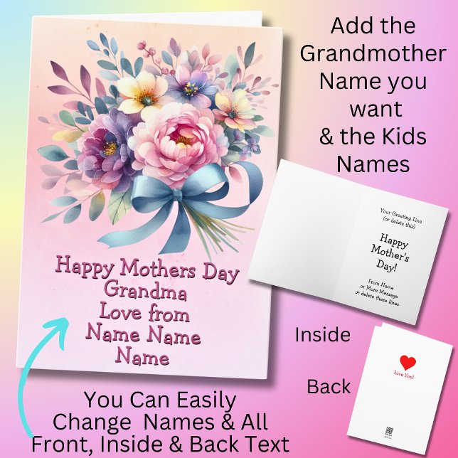 Tarjeta Cambiar nombres Feliz Día de la Madre Abuela Cinta (Subido por el creador)