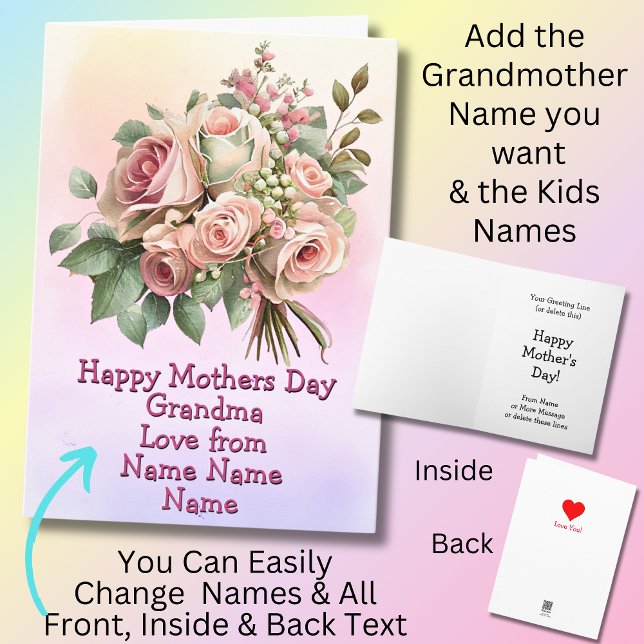 Tarjeta Cambiar nombres, Feliz Día de la Madre Abuela Rosa (Subido por el creador)