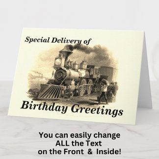 Tarjeta Cambiar texto Añadir nombre Tren de vapor Feliz Cu
