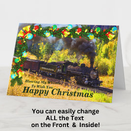 Tarjeta Cambiar texto Añadir nombre Tren de vapor Navidade