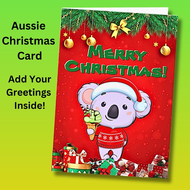 Tarjeta Cambiar texto, Feliz Navidad Koala con helado (Subido por el creador)