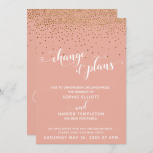 Tarjeta "Cambio de Planes" Gold Confetti & Coral