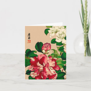 Tarjeta Camellias japonesas antiguas. Rosa profundo en Bei
