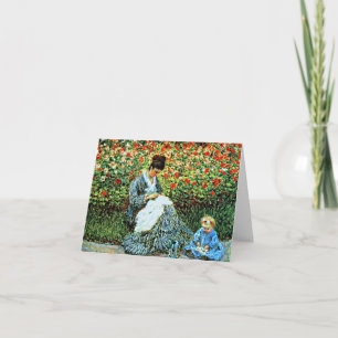 Tarjeta Camille Monet e niño en el jardín del artista