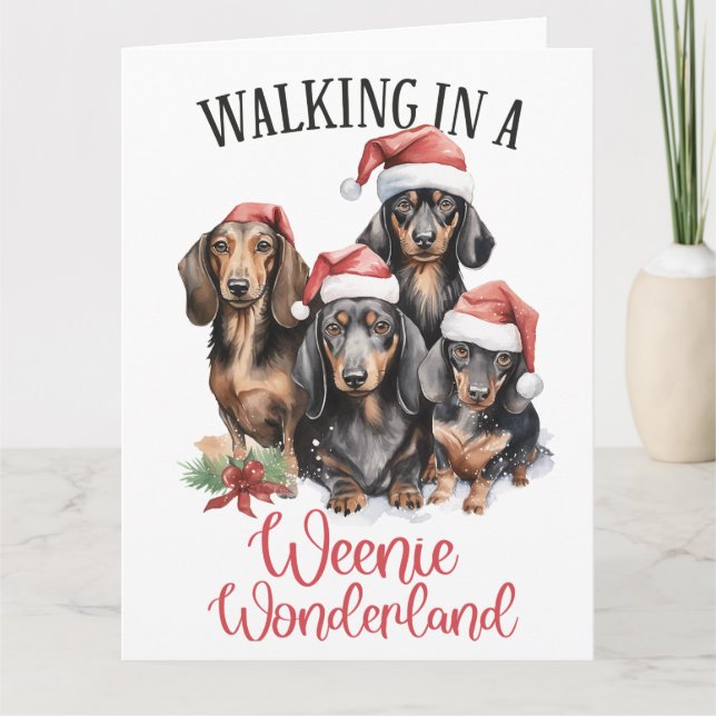 Tarjeta Caminando En Un Navidad De Perros Weenie Wonderlan (Anverso)