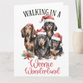 Tarjeta Caminando En Un Navidad De Perros Weenie Wonderlan