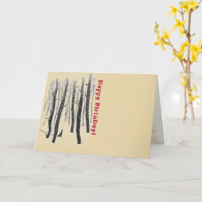 Tarjeta Caminando por un bosque de nieve (flor amarilla)