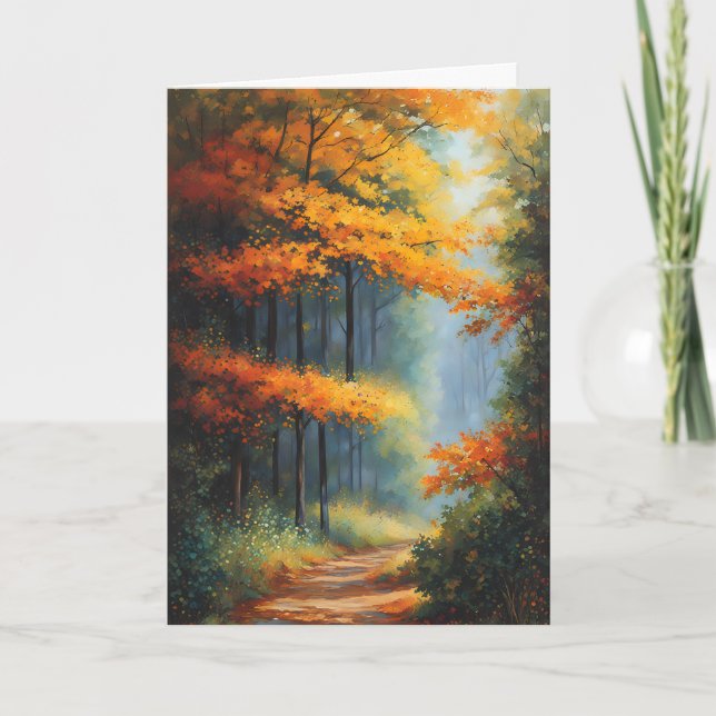 Tarjeta Camino a través del cumpleaños del bosque de otoño (Anverso)