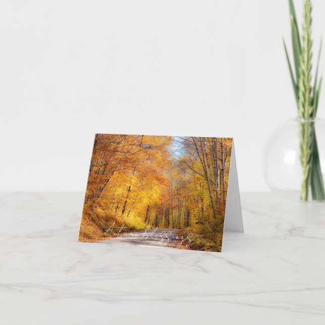 Tarjeta Camino arbolado de otoño con texto personalizado (Anverso)