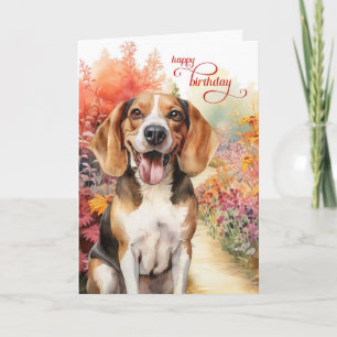 Tarjeta Camino de jardín colorido beagle Perro de Cumpleañ