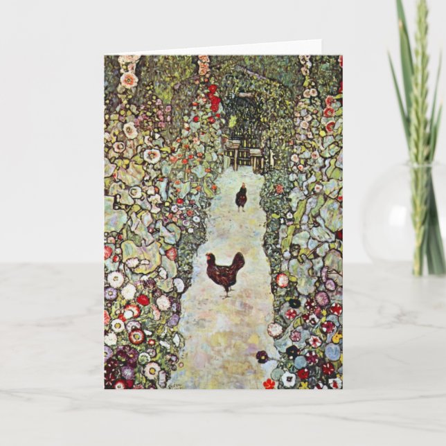 Tarjeta Camino de jardín con pollos, Gustav Klimt, Art Nou (Anverso)
