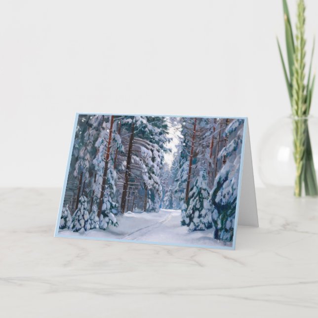 Tarjeta Camino de nieve en el bosque, invierno (Anverso)