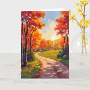 Tarjeta Camino de Otoño Foliaje Rojo Paisaje Natural