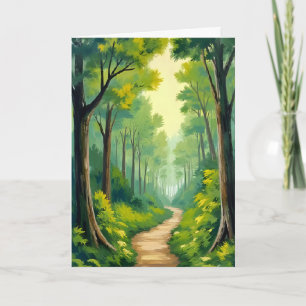 Tarjeta Camino del Bosque Verde   Pintura en Acuarela de N