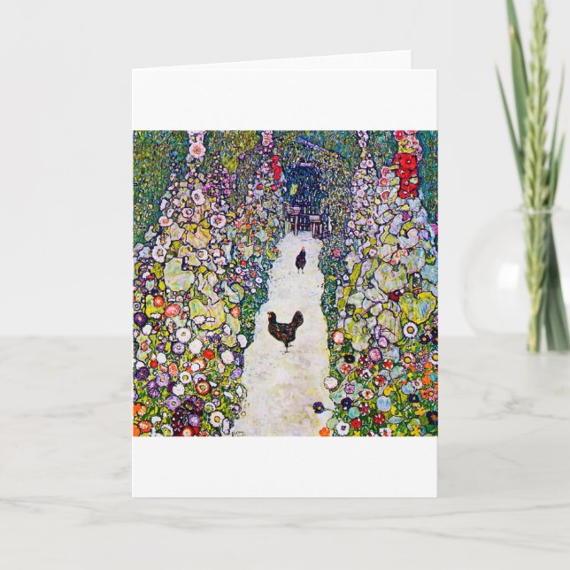 Tarjeta Camino Jardín con Pollos, Gustav Klimt (Anverso)