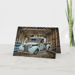 Tarjeta Camión azul vintage Rustic Barn