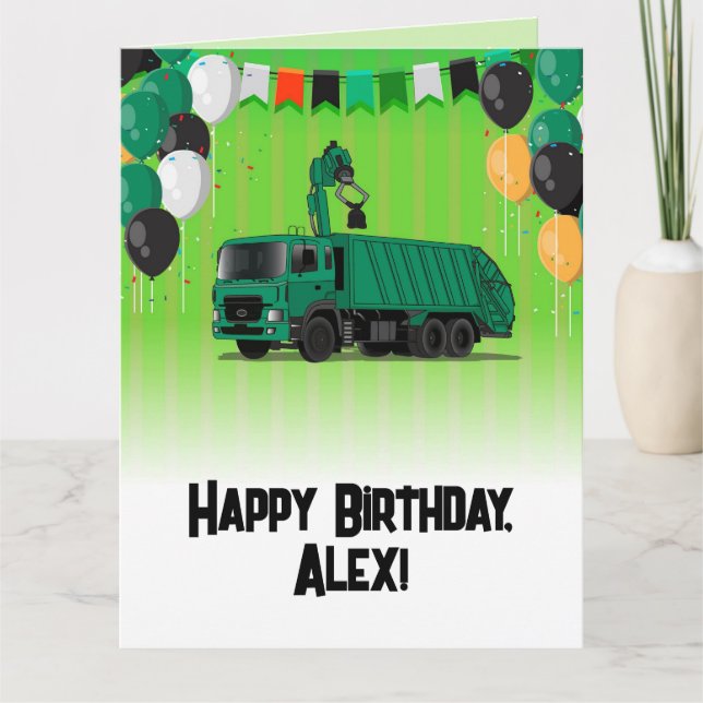 Tarjeta Camión de basura cumpleaños de niños (Anverso)